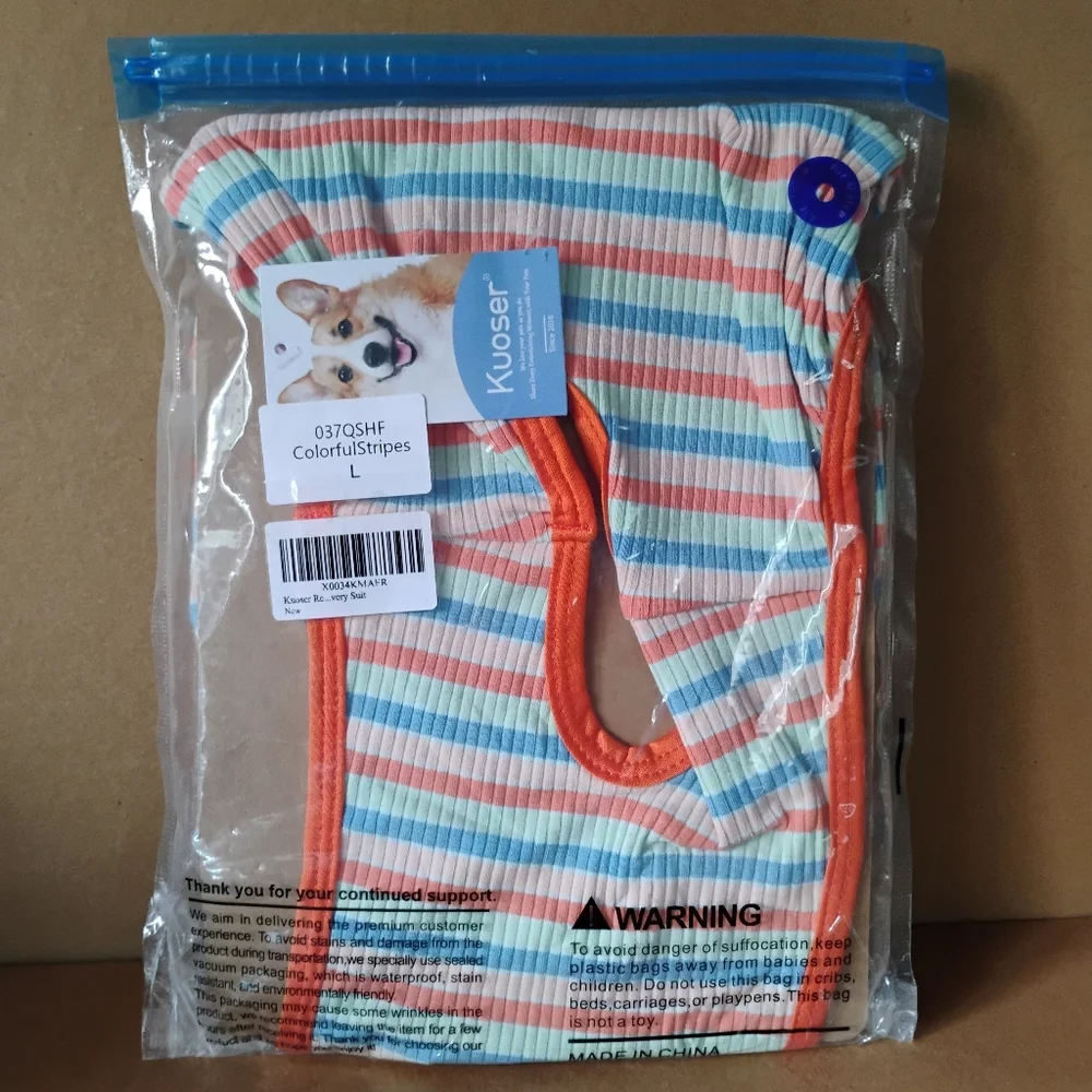 Kuoser Suitical Suit for Dogs & Cats Pet Surgery Recovery Onesie Stripes Large